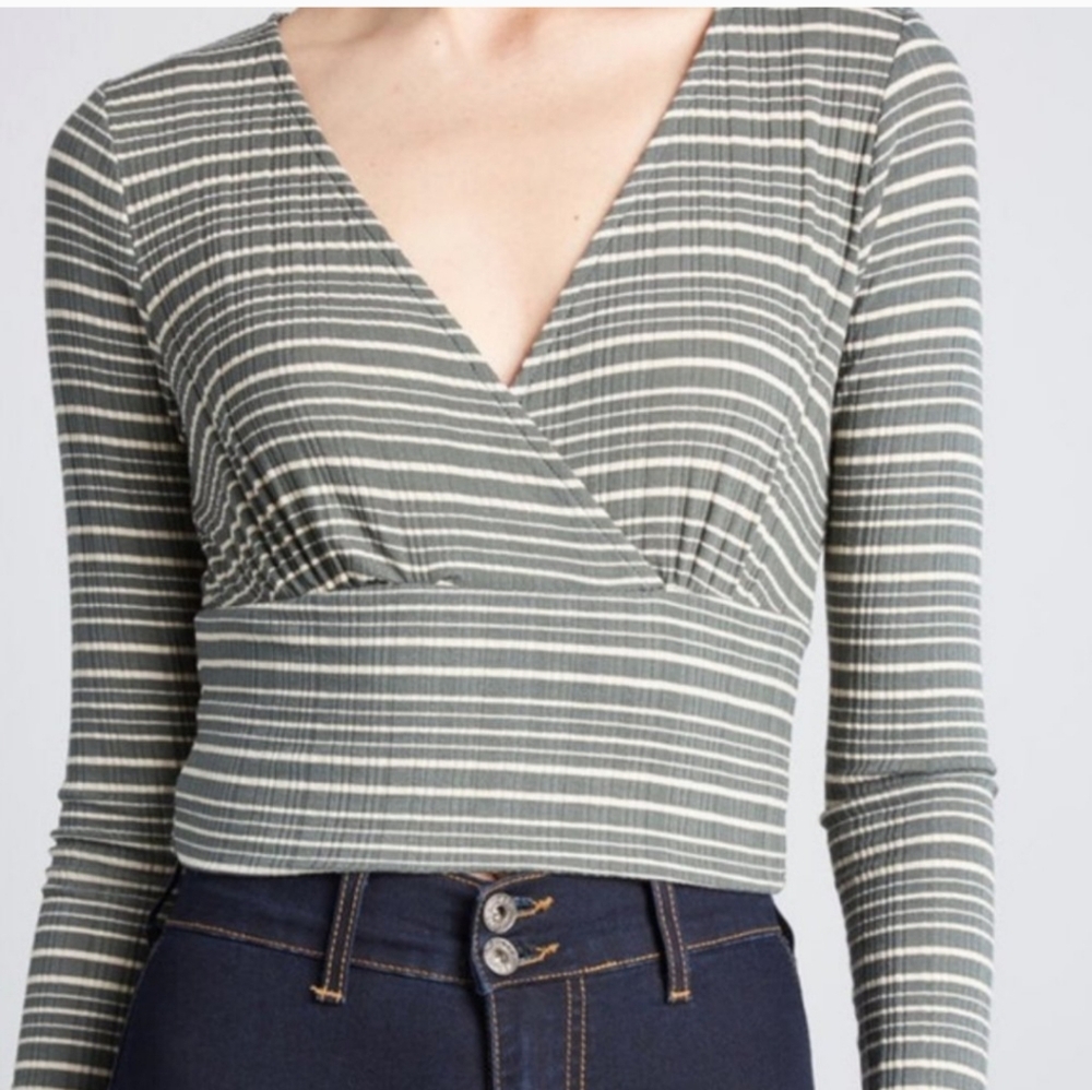 Modcloth Pair with Care Olive Striped Size Small Crop Top - Picture 2 of 9